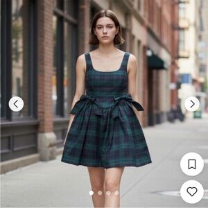 NWT Avec Les Filles Gingham Checkered Green Black Mini Dress Size 8